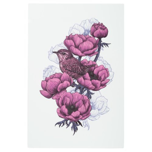 Wren bouquet metal print