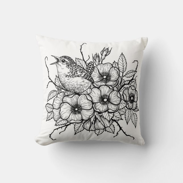 Wren bouquet throw pillow (Front)