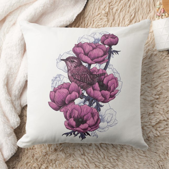 Wren bouquet throw pillow (Blanket)