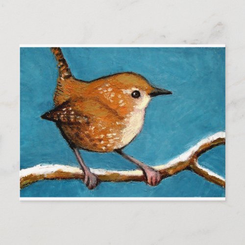 WREN IN OIL PASTEL POSTCARD