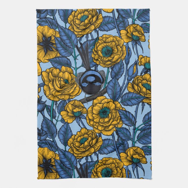Wren in the roses kitchen towel (Vertical)