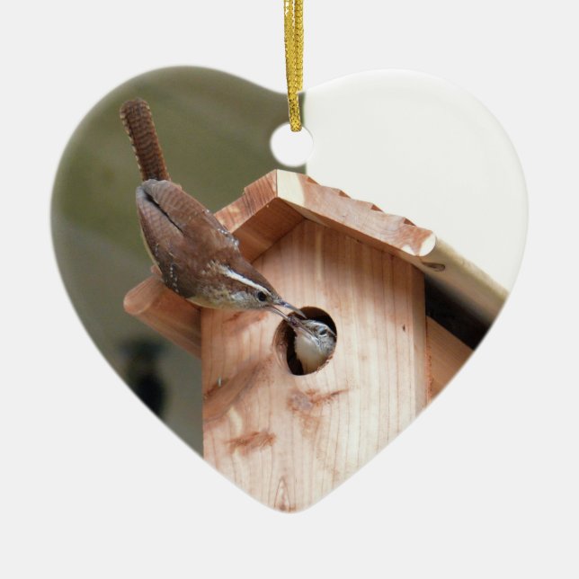 Wren Parents handing off Baby Food. Ceramic Ornament (Front)