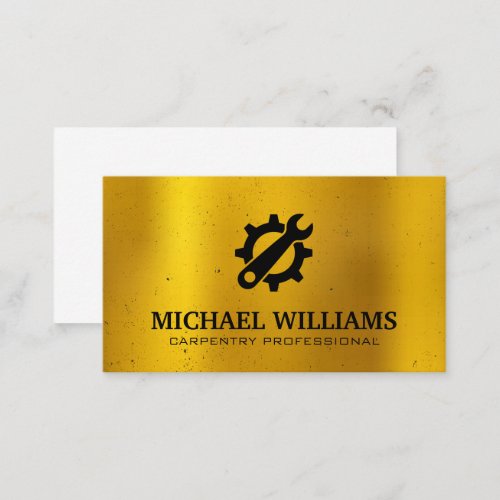 Wrench and Gear  Gold Metal Background Business Card