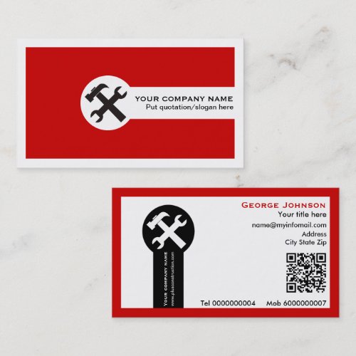 Wrench and hammer handyman construction red business card