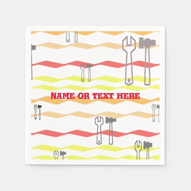 Wrench and hammer with zigzagged  lines paper napkins (Front)