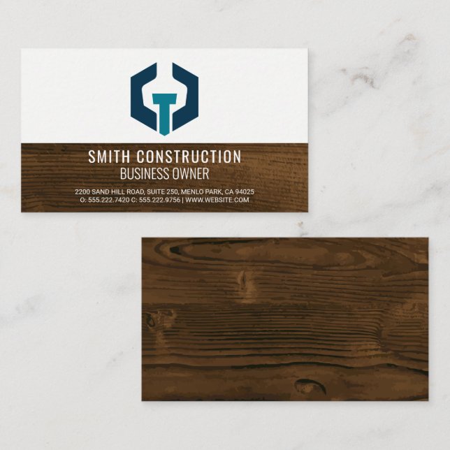 Wrench Bolt Logo | Wood Industrial Construction Business Card (Front/Back)