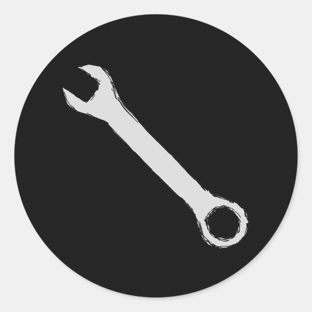 Wrench. Gray and Black. Spanner. Classic Round Sticker (Front)