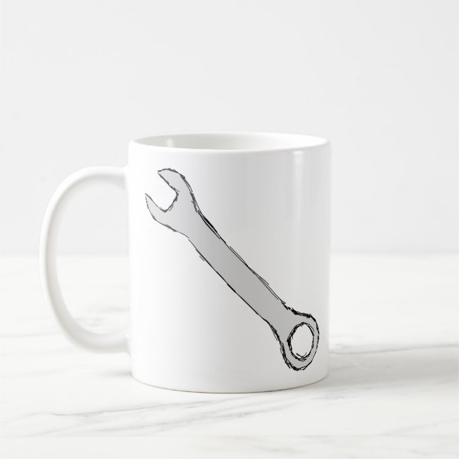 Wrench. Gray and Black. Spanner. Coffee Mug (Left)