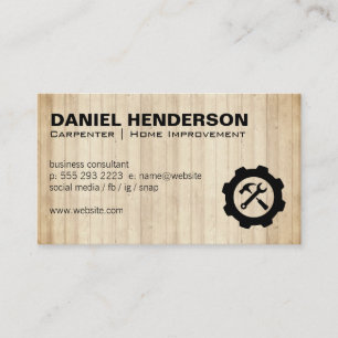 Wrench Hammer Gear Logo Wood Panels Business Card