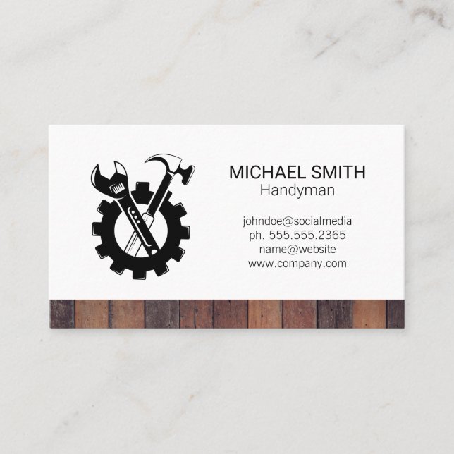 Wrench Hammer Gears | Construction Builder Business Card (Front)