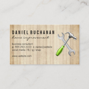 Wrench Hammer Logo Wood Panels Business Card