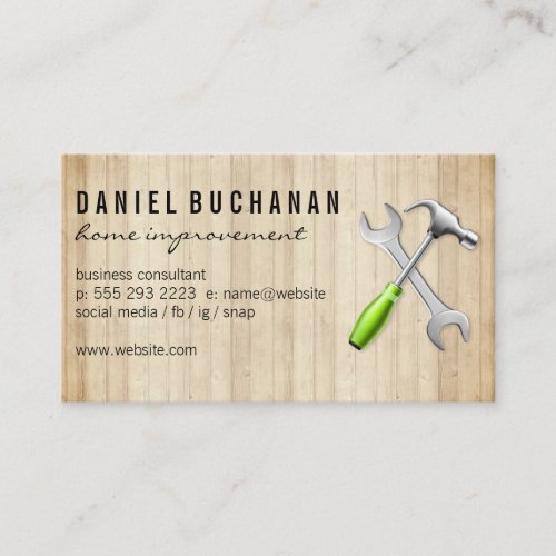 Wrench Hammer Logo  Wood Panels Business Card