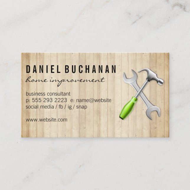 Wrench Hammer Logo | Wood Panels Business Card (Front)