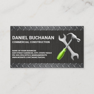Wrench Hammer Metal Construction Business Card