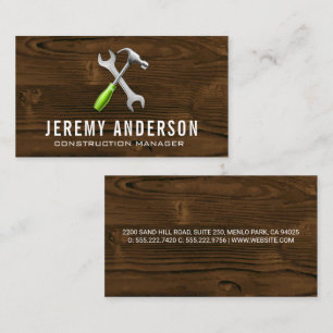 Wrench Hammer Tools   Wood Background Business Card