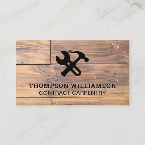 Wrench Hammer Tools  Wooden Boards Business Card