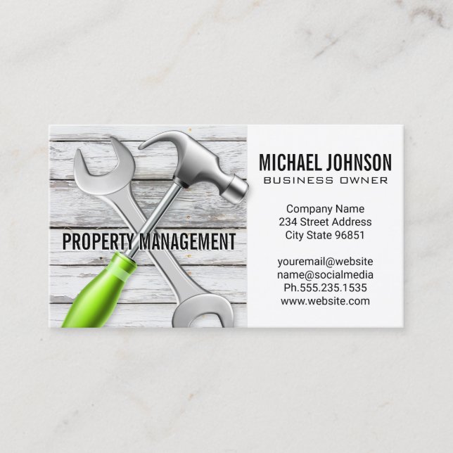 Wrench | Hammer | Wood | Carpentry Business Card (Front)