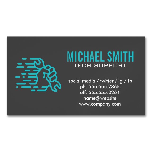 Wrench in Hand Business Card Magnet (Front)