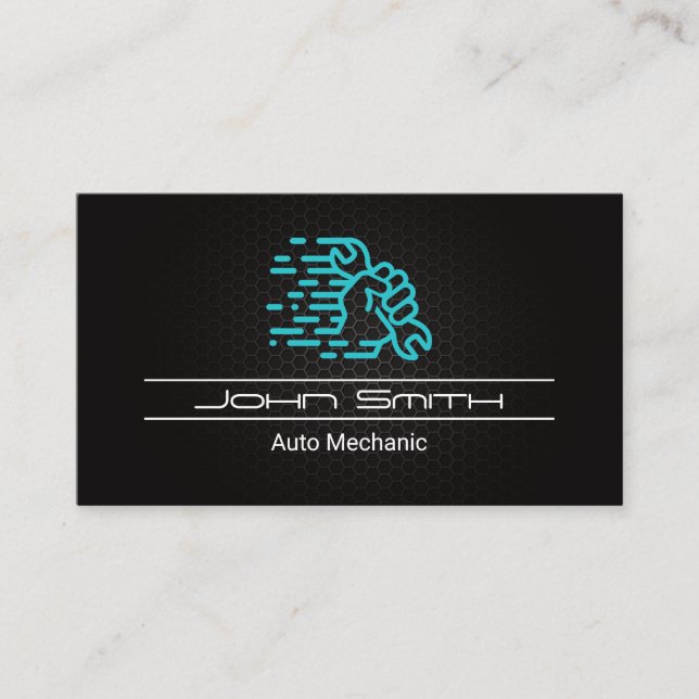 Wrench in Hand | Carbon Fiber Pattern Business Card (Front)