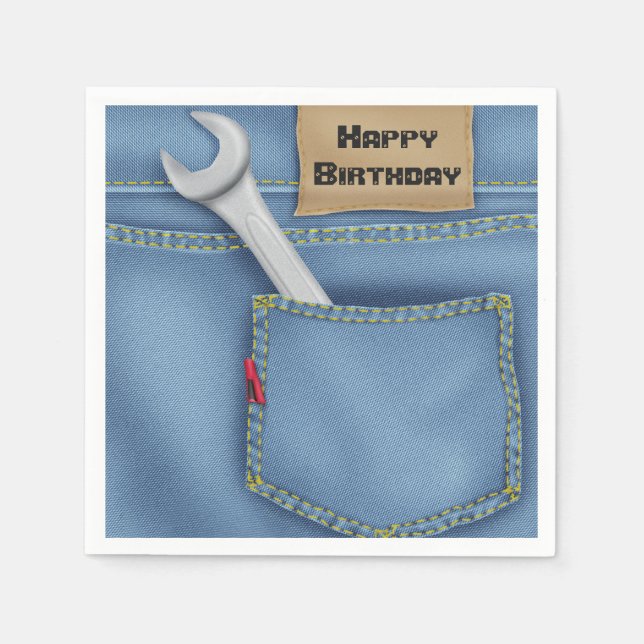 Wrench in Jean Pocket For Birthday Napkins (Front)