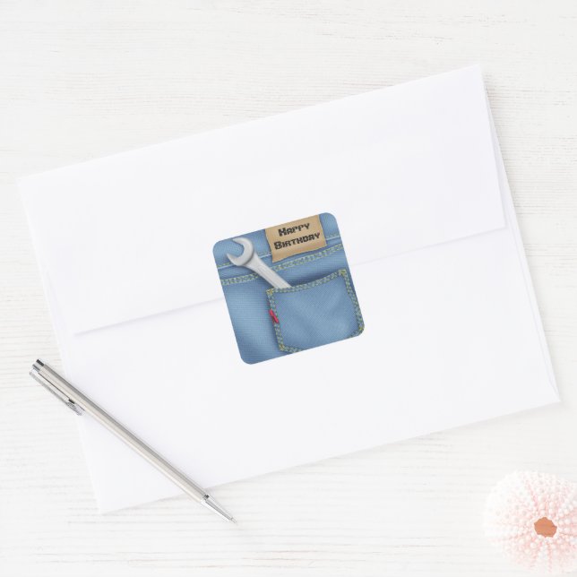 Wrench in Jean Pocket For Birthday Square Sticker (Envelope)