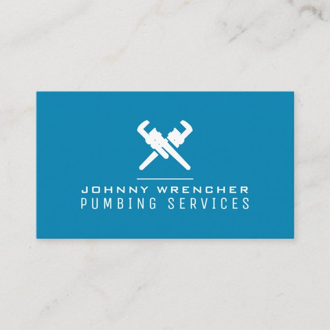 Wrench logo minimalist blue  business card (Front)