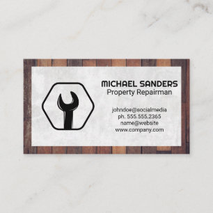 Wrench Logo Wooden Boards Business Card