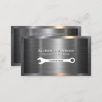 Wrench | Metallic Industrial Background Business Card by lovely_businesscards at Zazzle