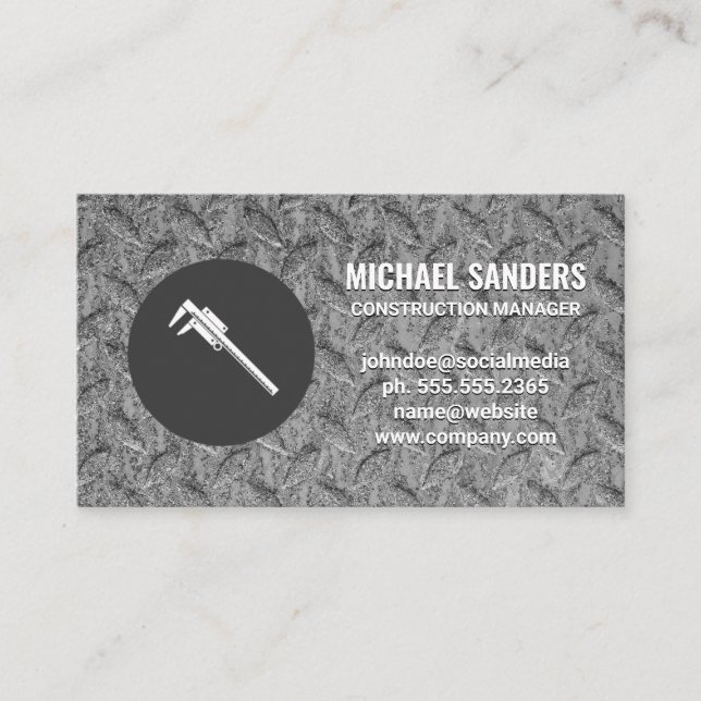 Wrench | Steel Pattern | Construction Carpentry Business Card (Front)