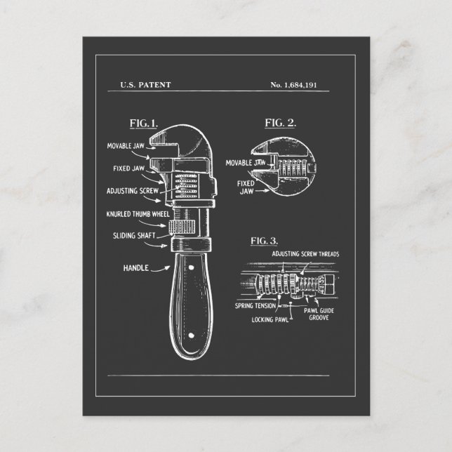 Wrench tool blueprint gift postcard (Front)
