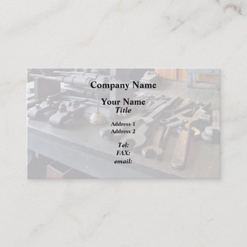 Wrenches and Oil Can in Machine Shop Business Card