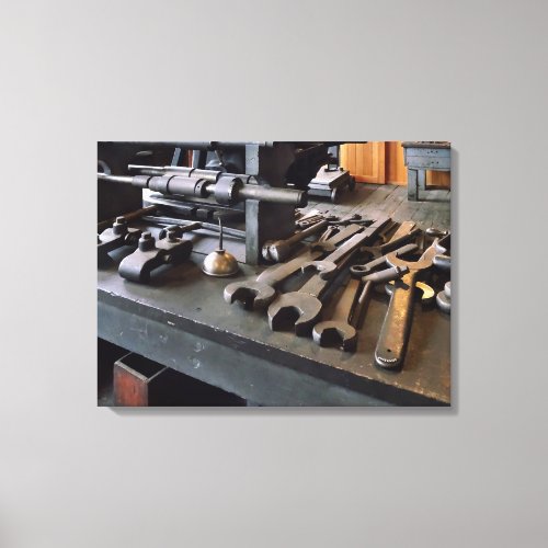 Wrenches and Oil Can in Machine Shop Canvas Print