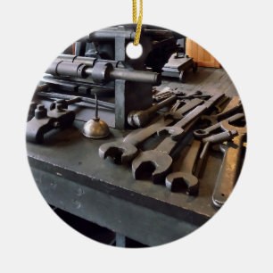 Wrenches and Oil Can in Machine Shop Ceramic Ornament