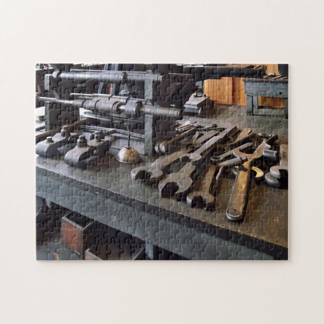 Wrenches and Oil Can in Machine Shop Jigsaw Puzzle (Horizontal)