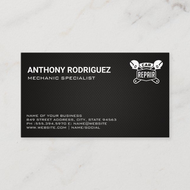 Wrenches Car Repair Logo | Carbon Fiber Business Card (Front)