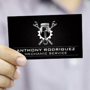 Wrenches Gear and Piston   Auto Mechanic Business Card