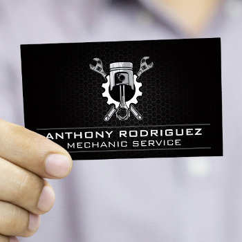 Wrenches Gear And Piston | Auto Mechanic Business Card by lovely_businesscards at Zazzle