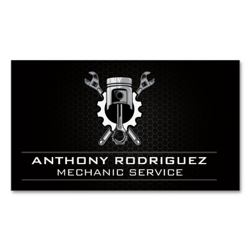 Wrenches Gear and Piston  Auto Mechanic Business Card Magnet