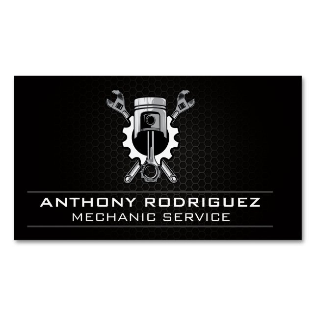 Wrenches Gear and Piston | Auto Mechanic Business Card Magnet (Front)