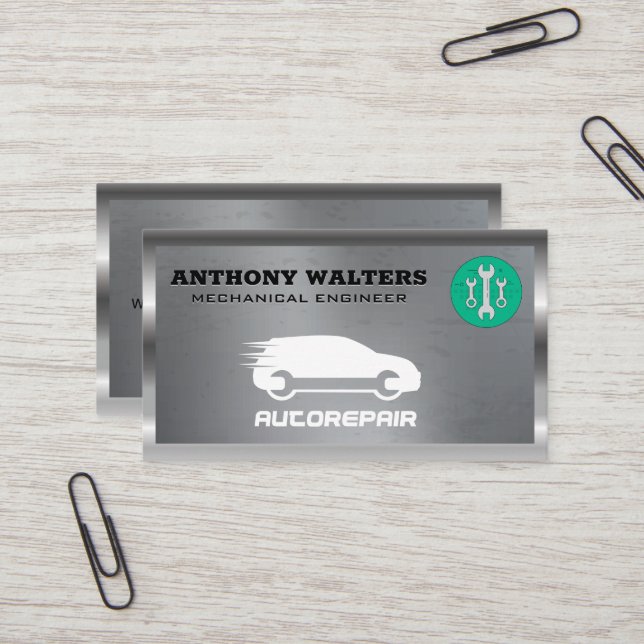 Wrenches | Metallic | Auto Repair Logo Business Card (Front/Back In Situ)