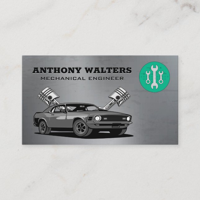 Wrenches | Metallic | Muscle Car and Pistons Business Card (Front)