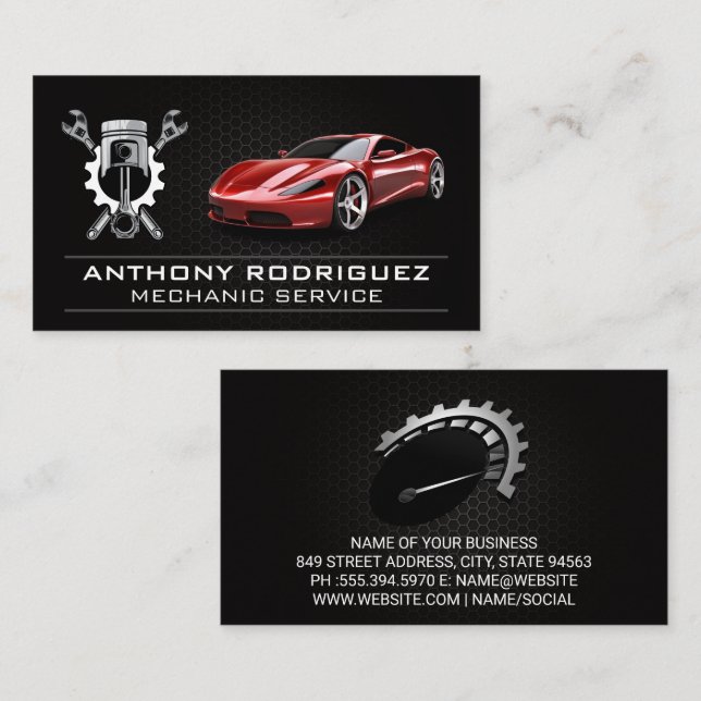 Wrenches Piston | Mechanic Serviceman | Sports Car Business Card (Front/Back)