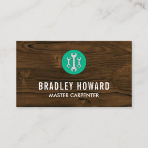 Wrenches Wooden Background Carpentry Business Card