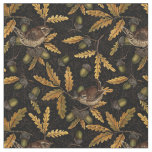 Wrens and acorns on black fabric