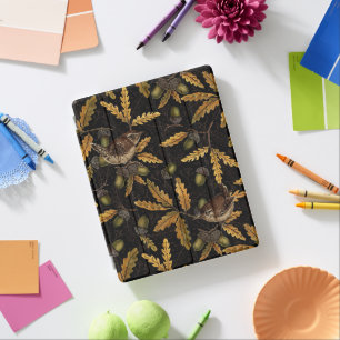 Wrens and acorns on black iPad smart cover