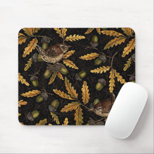 Wrens and acorns on black mouse pad