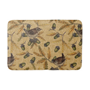 Wrens and acorns on honey bath mat