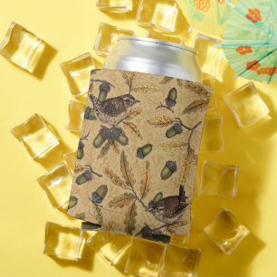 Wrens and acorns on honey can cooler
