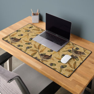 Wrens and acorns on honey desk mat