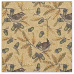 Wrens and acorns on honey fabric